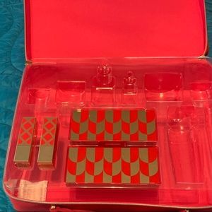 Estée Lauder Red Makeup Train Zip Case With 2 lipsticks & 2 blush/eye palettes